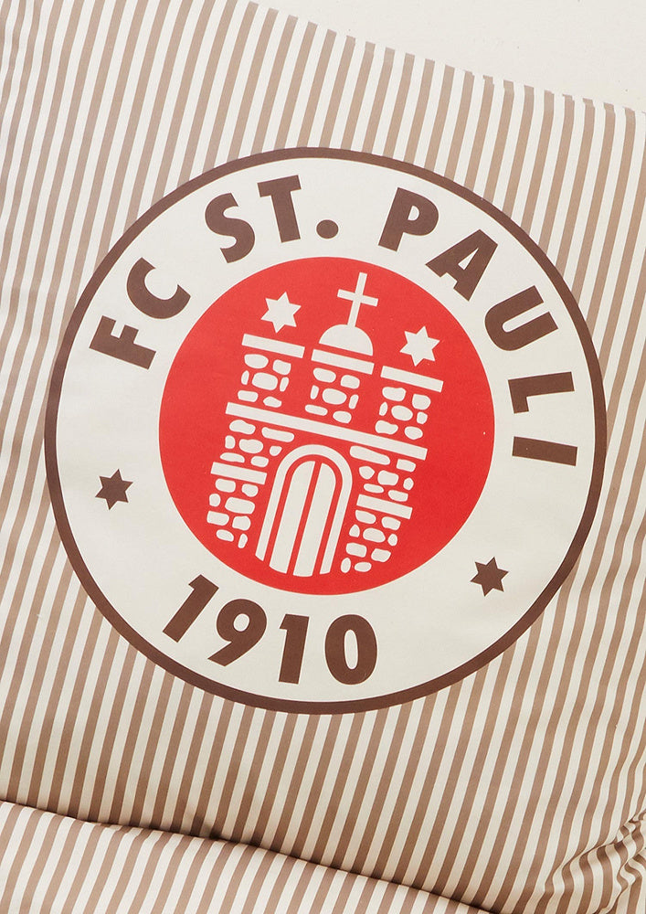 Set Bettwäsche mit braun-weißen Streifen und Logo-Print von St.Pauli