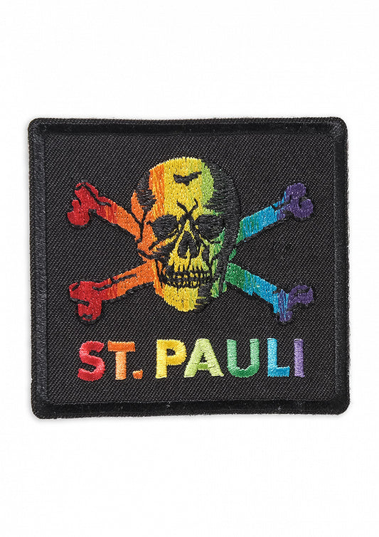 Schwarzer Aufnäher mit Totenkopf (Regenbogen) von St.Pauli