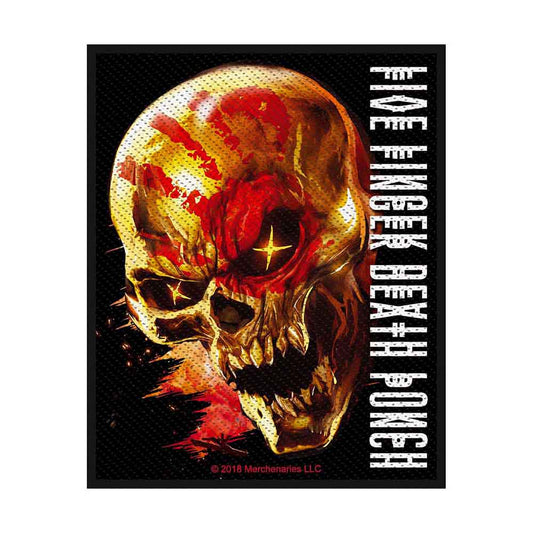 Rechteckiger Aufnäher Five Finger Death Punch And Justice For None Patch Nr.50 mit Totenkopfprint