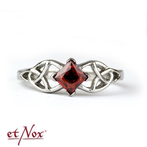 Edelstahlring Keltischer Kristall Ring mit keltischem Design und rotem Stein von etNox