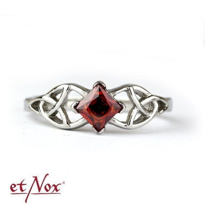 Edelstahlring Keltischer Kristall Ring mit keltischem Design und rotem Stein von etNox