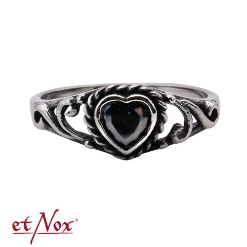 Edelstahlring Black Heart Ring mit Herz-Design und Stein von etNox