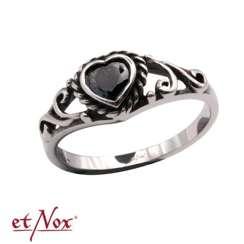 Edelstahlring Black Heart Ring mit Herz-Design und Stein von etNox