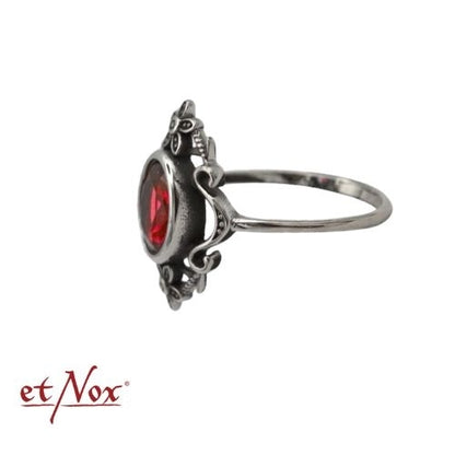 Edelstahlring Garnet Flowers mit Blumen-Ornamenten und rotem Stein von etNox