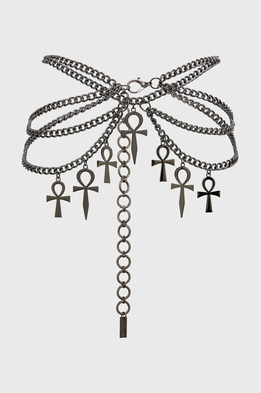 Silberner Kettengürtel Sacred Runes Chain Belt mit Ankhanhängern von Killstar