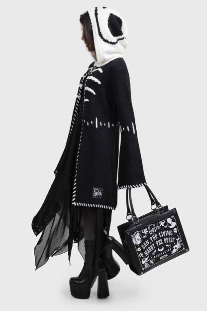 Schwarz-weiße Kunstledertasche MARRY THE DEAD HANDBAG mit auffälliger Corpse Bride-Grafik von Killstar