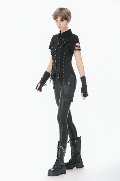 Schwarzes Shirt Severina Laced Shirt mit Zierschnürung von Dark In Love