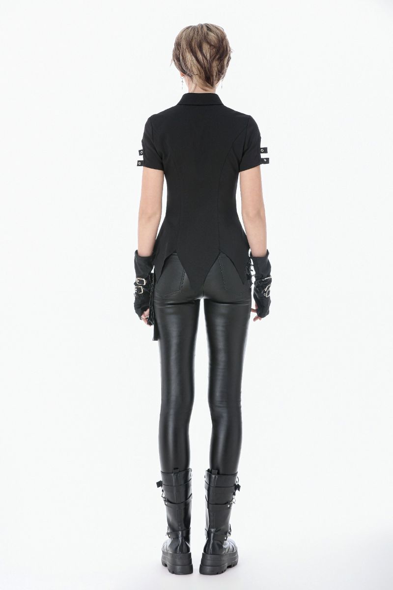 Schwarzes Shirt Severina Laced Shirt mit Zierschnürung von Dark In Love