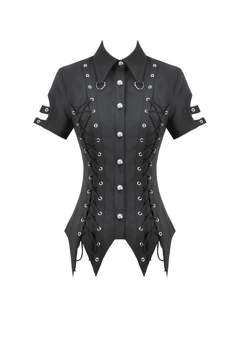 Schwarzes Shirt Severina Laced Shirt mit Zierschnürung von Dark In Love