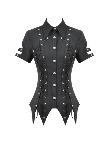 Schwarzes Shirt Severina Laced Shirt mit Zierschnürung von Dark In Love