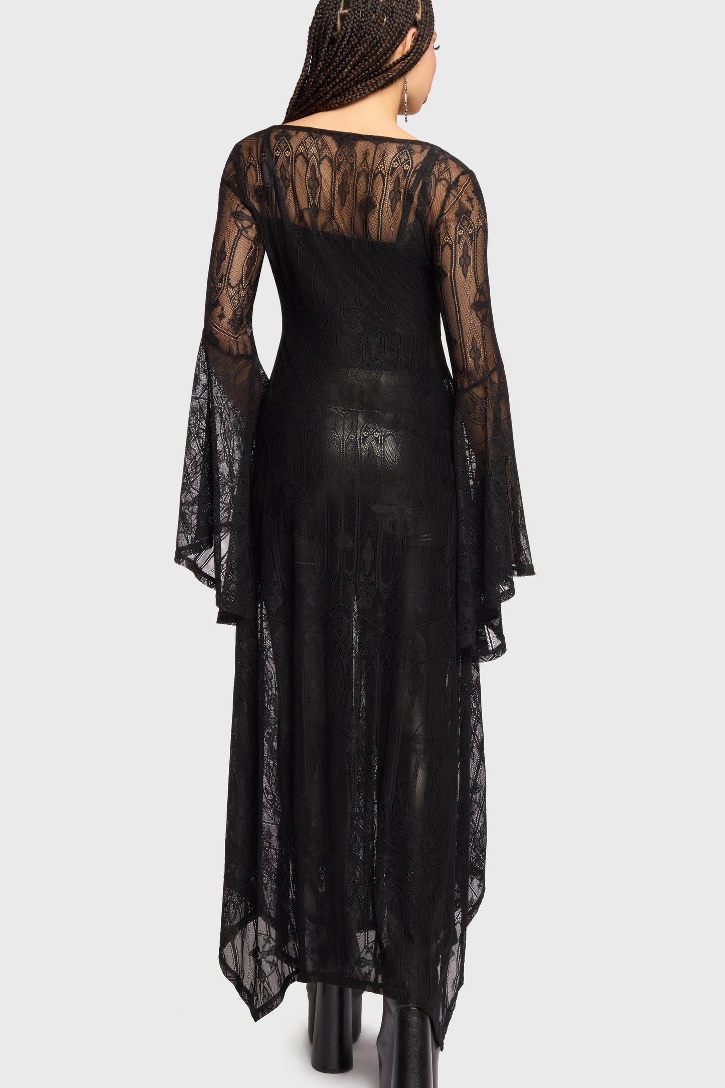 Schwarzer Umhang Shadow Queen Duster mit Spitzenstoff von Killstar