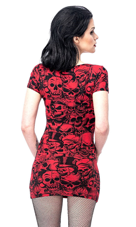 Rotes Kleid Skull Dress Red mit Schädel Print von Queen of Darkness
