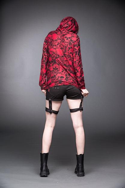 Rote Kapuzenjacke Skull Jacket Red mit Schädel Print von Queen of Darkness