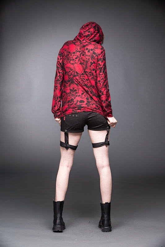 Rote Kapuzenjacke Skull Jacket Red mit Schädel Print von Queen of Darkness