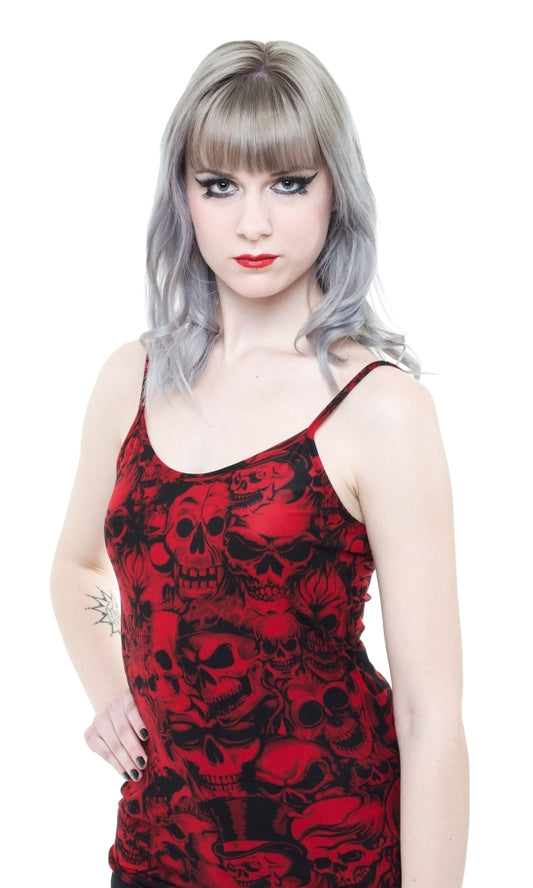 Rotes Oberteil Skull Top Red mit Schädel Print von Queen of Darkness