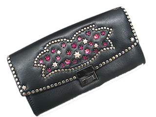 Schwarzes, großes Lederportemonnaie Kellnerbörse Paris Pink vom Strass-Depot