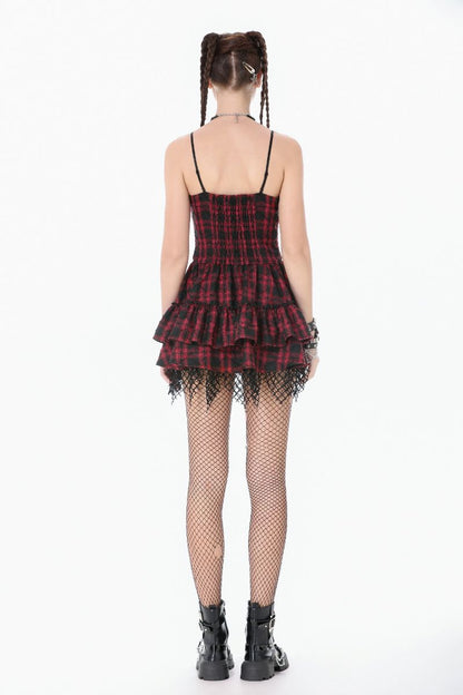 Rotes Kleid Sweet Mayhem Dress mit Tartan Muster von Dark In Love