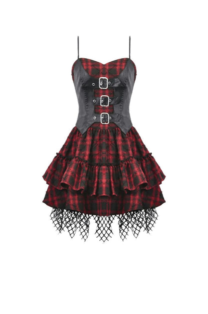 Rotes Kleid Sweet Mayhem Dress mit Tartan Muster von Dark In Love