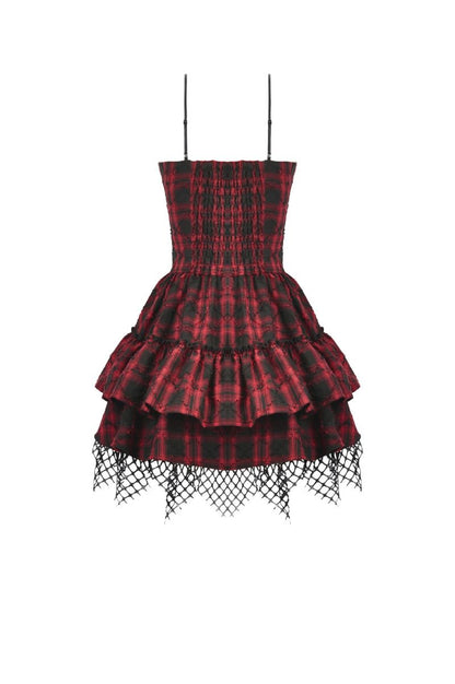 Rotes Kleid Sweet Mayhem Dress mit Tartan Muster von Dark In Love