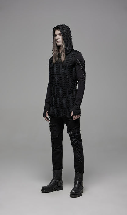 Postapokalyptisches und Industrial-Gothic-Langarmshirt DESTRUCTION UNIT TOP mit übergroßer Kapuze von Punk Rave