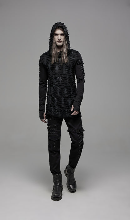 Postapokalyptisches und Industrial-Gothic-Langarmshirt DESTRUCTION UNIT TOP mit übergroßer Kapuze von Punk Rave