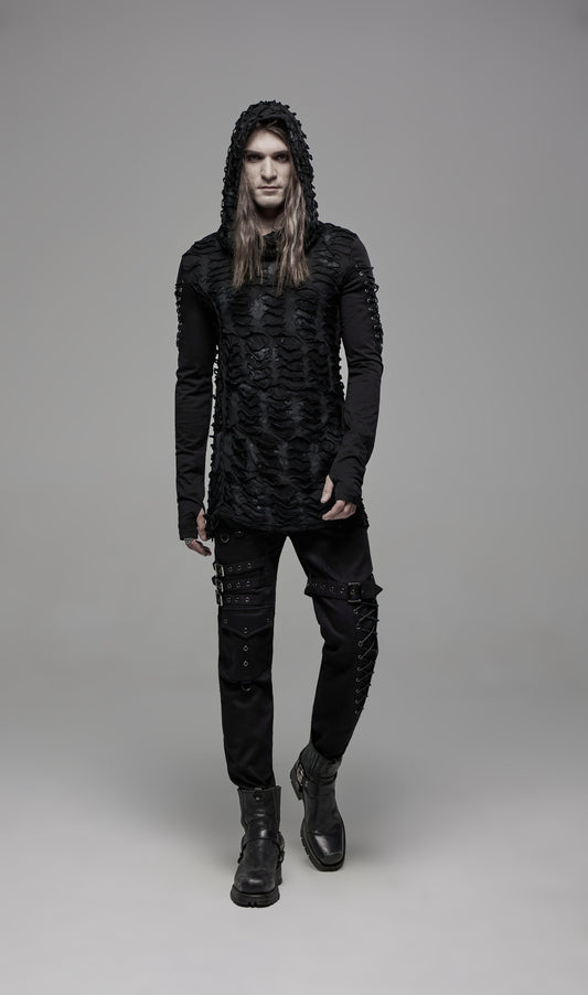 Postapokalyptisches und Industrial-Gothic-Langarmshirt DESTRUCTION UNIT TOP mit übergroßer Kapuze von Punk Rave