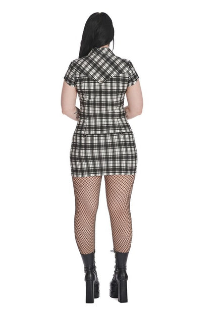 Weißes Kleid TARTAN NIGHT ZIP DRESS White mit Reißverschluss an der Vorderseite von Banned