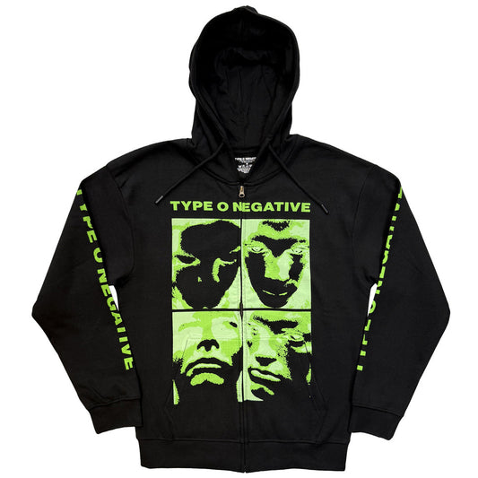 Lizensierte Sweatshirtjacke Type O Negative Faces Band-Hoodie im grünen Design mit Ärmelprint
