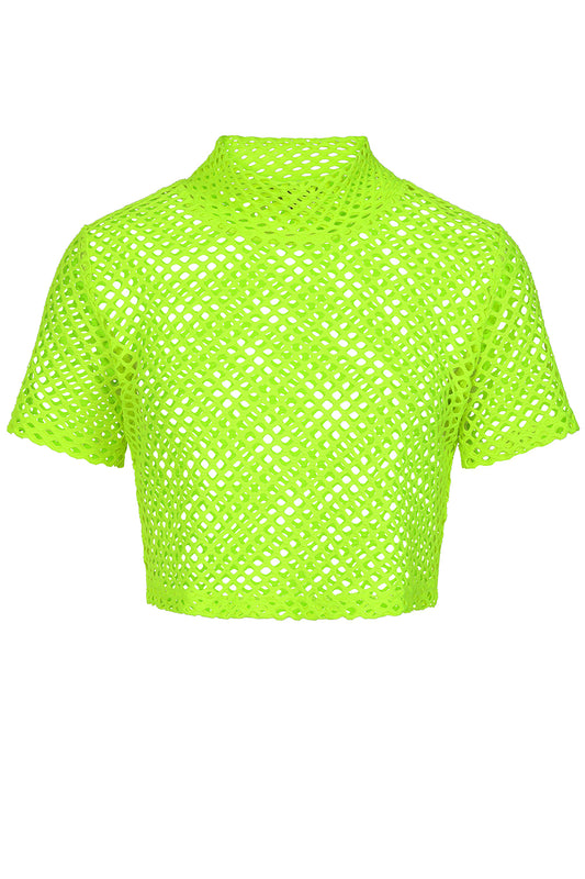 Neon Yellow MESH CROP TOP Banned Front