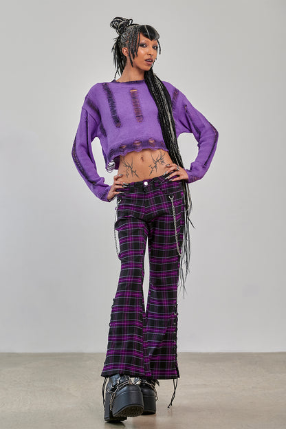 Lila/Schwarze Hose SCARLETT VIXEN TROUSERS mit Tartanmuster von Banned