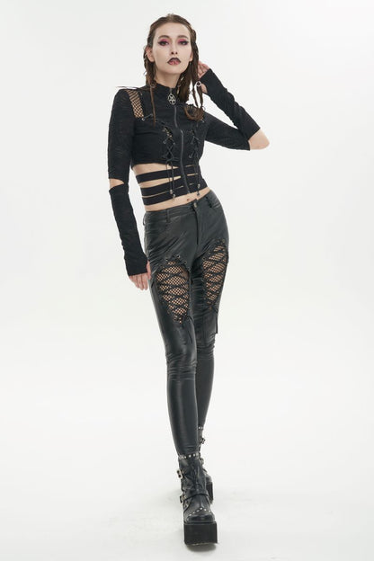 Schwarzes Shirt Dark Dancer Top mit Schnürung und Netzelementen von Devil Fashion