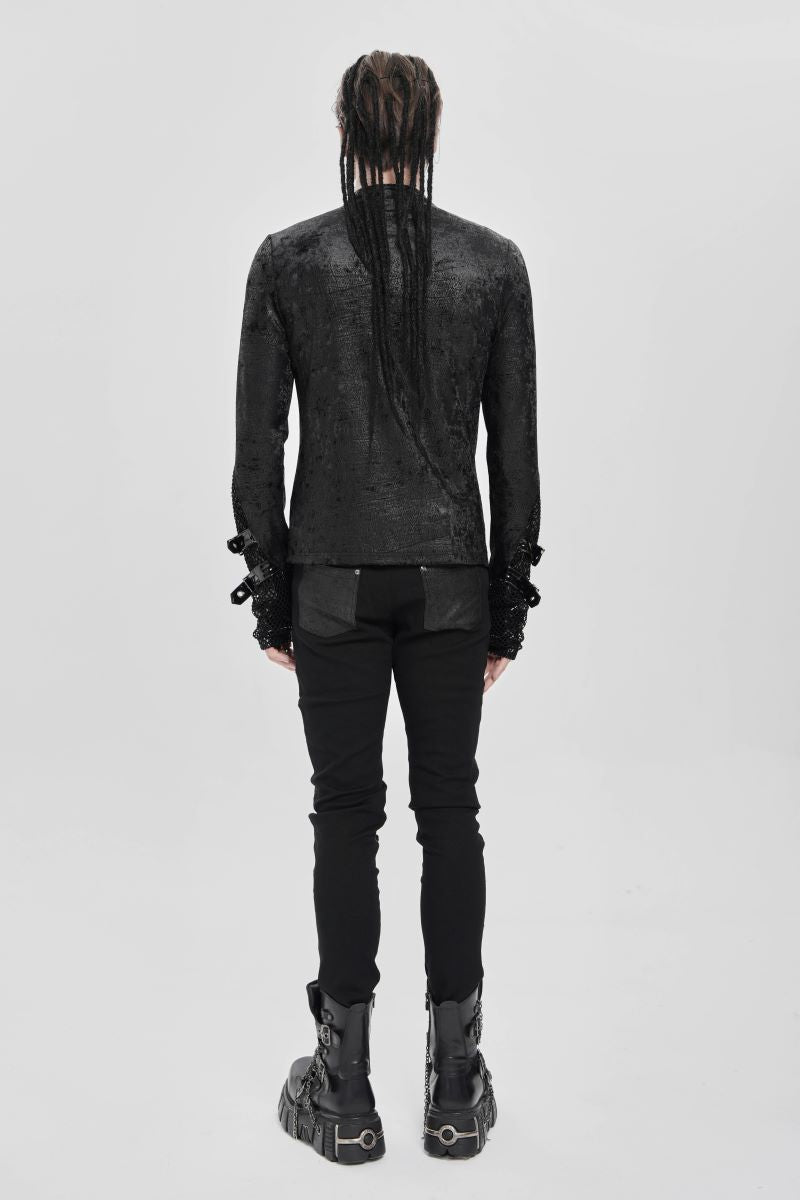 Schwarzes Oberteil Dark Guild Top mit Zierketten und Schnürung von Devil Fashion