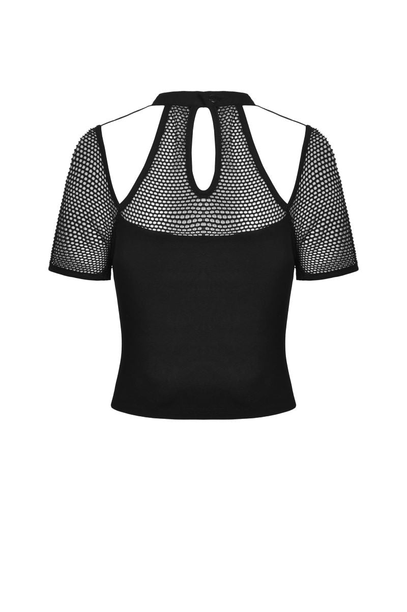 Schwarzes Shirt Techno Trap Top mit Netzdetails von Dark In Love