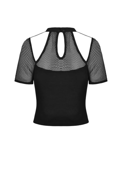 Schwarzes Shirt Techno Trap Top mit Netzdetails von Dark In Love