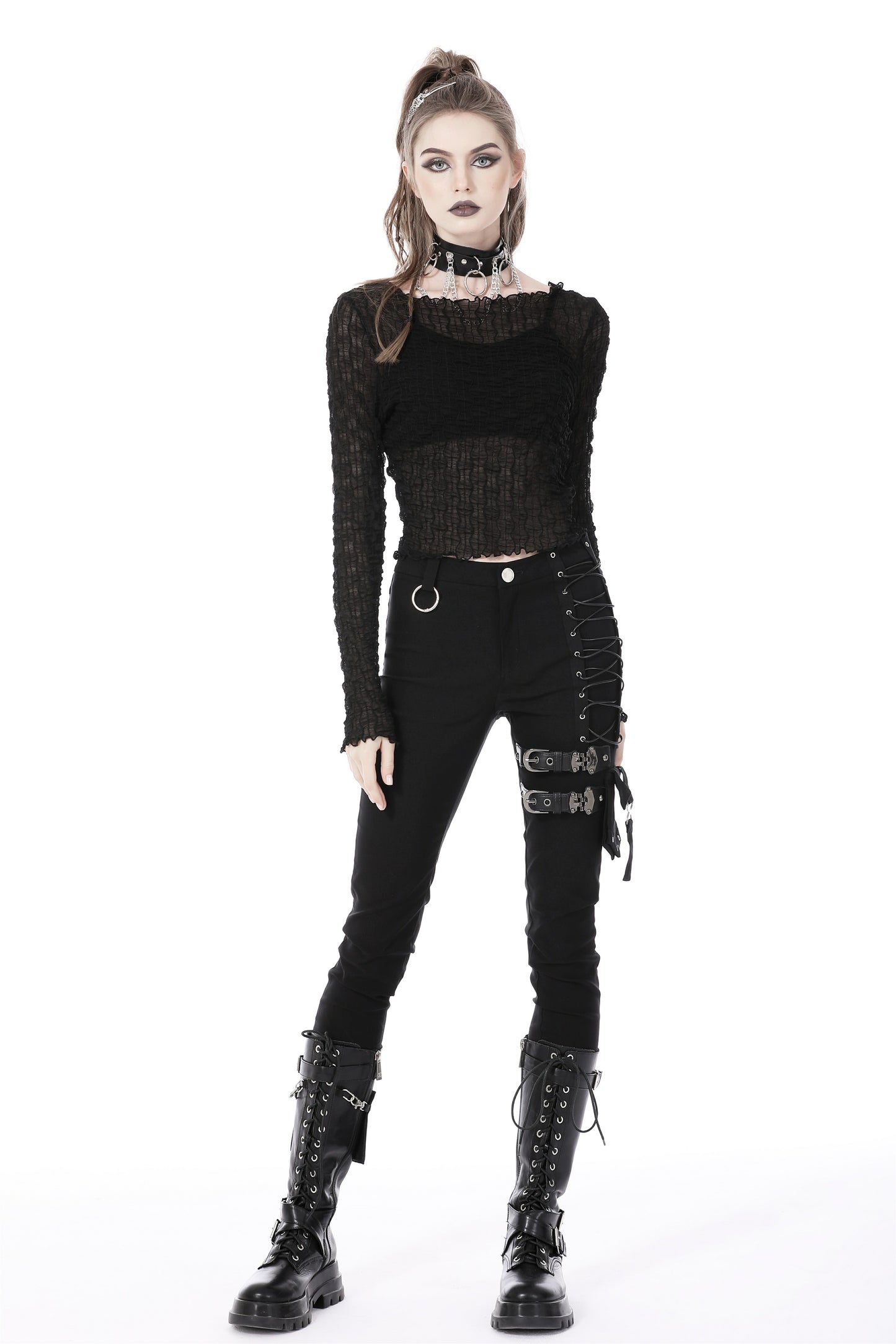 Schwarzes Meshshirt AKIRA TOP aus strukturiertem Stoff von Dark In Love