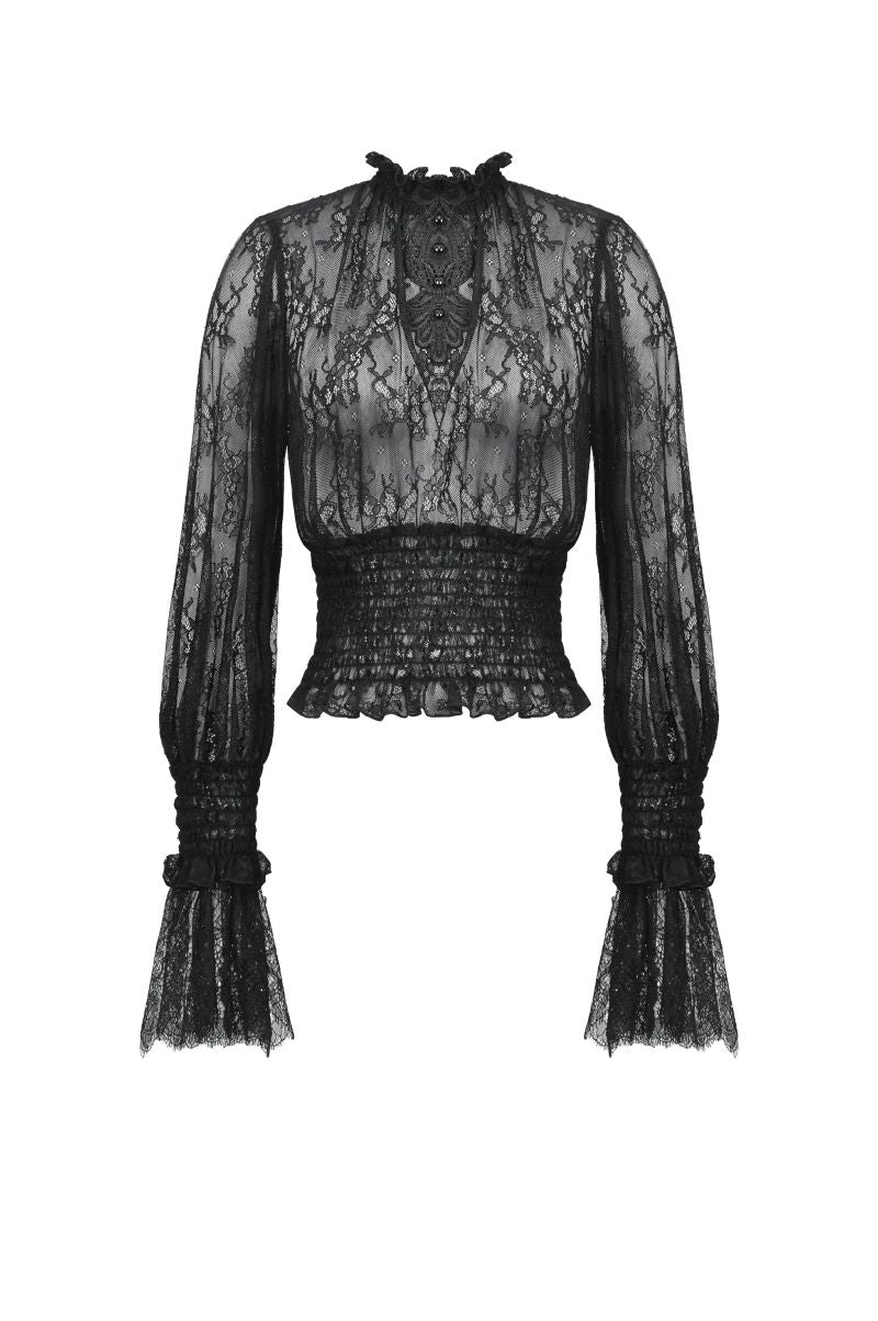 Schwarzes Shirt Aether And Lace Top mit Spitzenmuster von Dark In Love