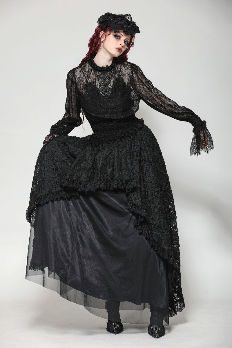 Schwarzes Shirt Aether And Lace Top mit Spitzenmuster von Dark In Love