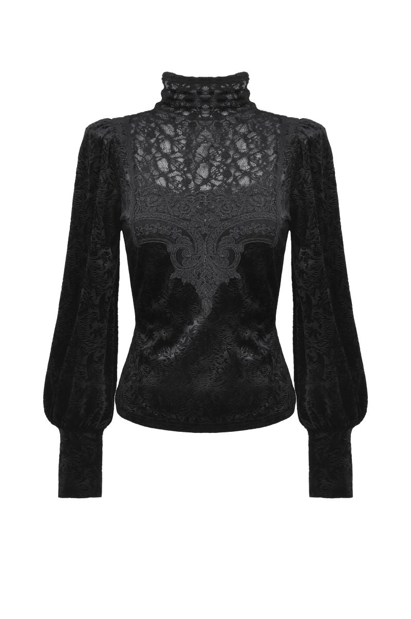 Schwarzes Shirt Velvet Dusk Top mit floralem Muster von Dark In Love
