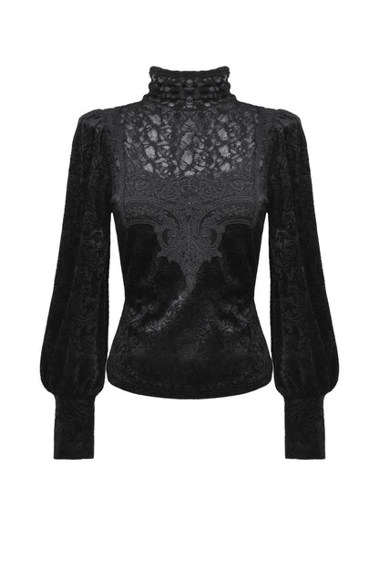 Schwarzes Shirt Velvet Dusk Top mit floralem Muster von Dark In Love