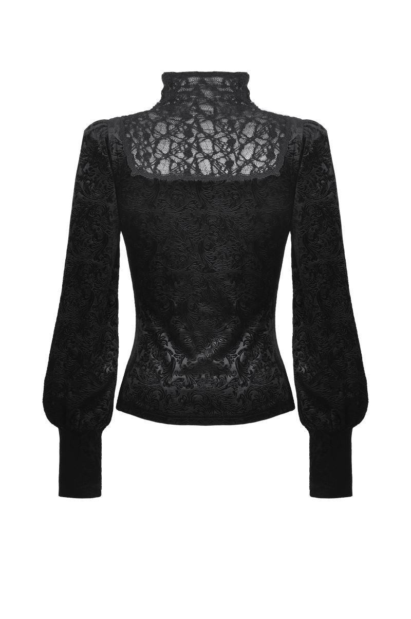 Schwarzes Shirt Velvet Dusk Top mit floralem Muster von Dark In Love