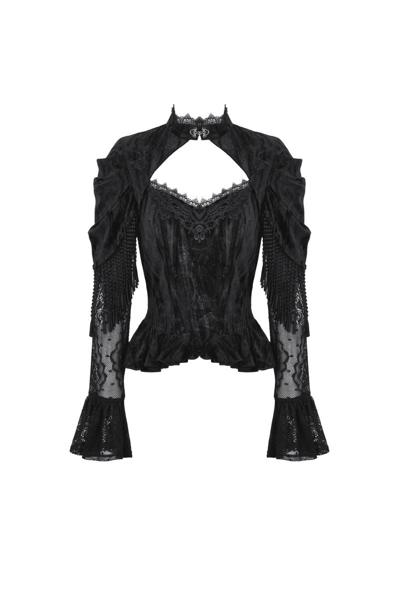Schwarzes Shirt Velvet Poetry Top mit Spitzenelementen von Dark In Love