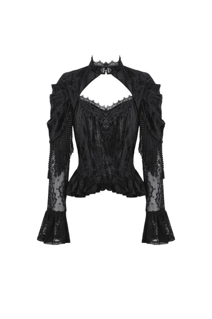 Schwarzes Shirt Velvet Poetry Top mit Spitzenelementen von Dark In Love