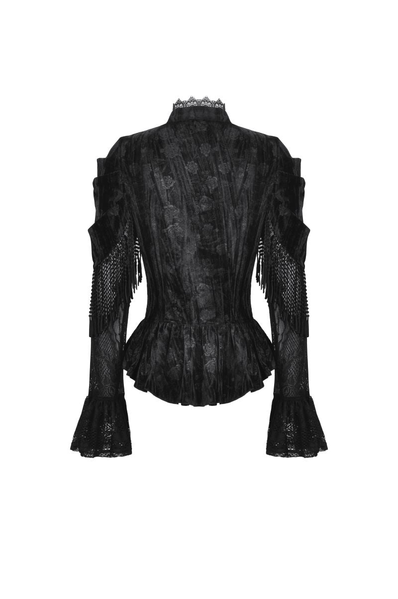 Schwarzes Shirt Velvet Poetry Top mit Spitzenelementen von Dark In Love