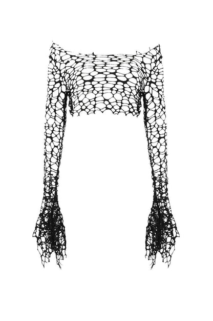 Schwarzes Shirt Chasm Mesh top mit grobem Meshstoff von Dark In Love