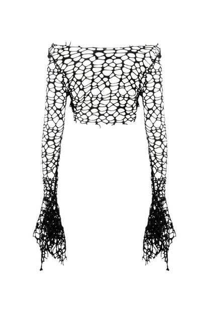 Schwarzes Shirt Chasm Mesh top mit grobem Meshstoff von Dark In Love