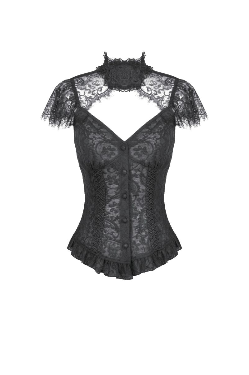 Schwarzes Oberteil Eclipse Lace Top aus Spitzenstoff von Dark In Love