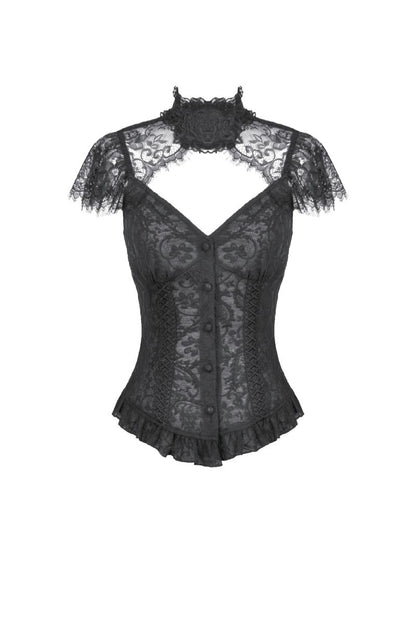 Schwarzes Oberteil Eclipse Lace Top aus Spitzenstoff von Dark In Love
