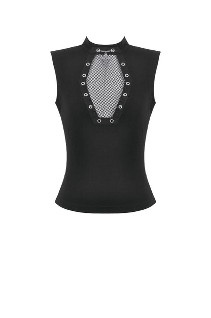 Schwarzes Oberteil Coffin Coven T-Shirt mit sargförmigem Netzeinsatz von Dark In Love