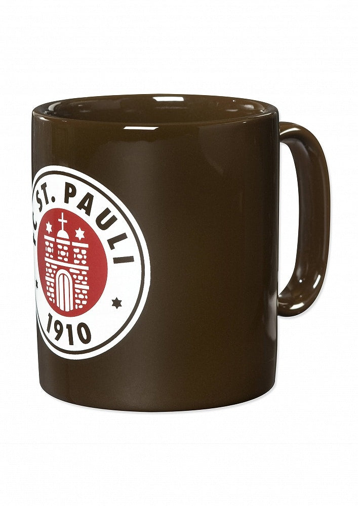 Brauner Kaffeebecher mit Logo-Druck von St.Pauli