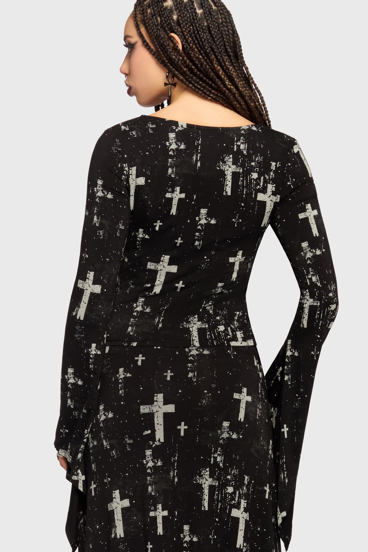 Schwarzes Oberteil Tenebris Chapel Top mit Kreuzprint von Killstar